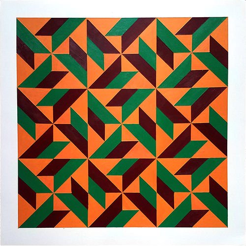 Abstract grid painting with colored shapes