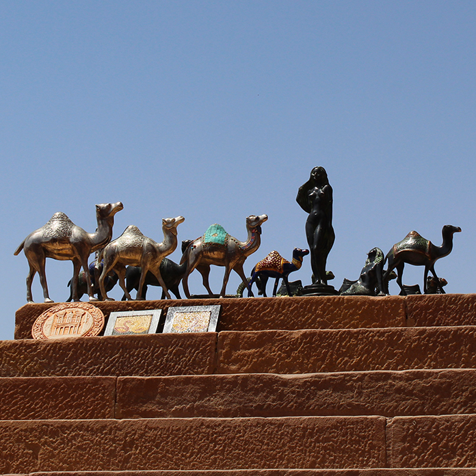 Camel Statues on steps.